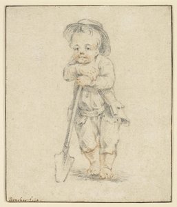 Boy Leaning on a Spade by School French