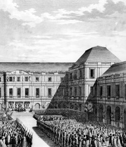 Fete given by Napoleon I Bonaparte at the Palais national du Directoire (Palais du Luxembourg) in Paris after the trade of Campo Formio on 20 frimaire An VI (10 December 1797). Paris, Library of the Institute of History of Revolution
