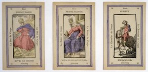 Old cards to play with the king (blond man), the queen (blonde woman) and the rider (finish) cup. Musée de la Carte à Jouier, Issy-les-Moulineaux by School French