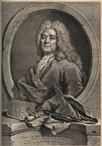 Portrait of Nicolas de Largillierre, French Painter - engraving by Dupuis after the painting by Gueuslain