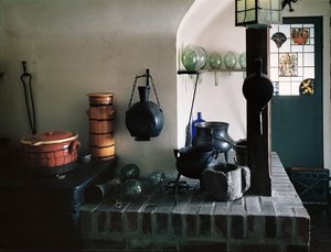 Reconstruction of a pharmacy with 18th century furniture and objects from the 12th-18th century (detail of the laboratory) by School German