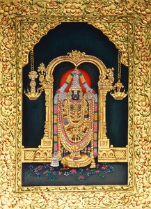 God Tirupati Balaji in Miniature Painting on Paper with Gold Embossing