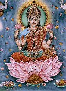 Goddess Lakshmi Miniature Painting on Paper by School Indian