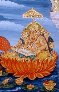 Lord Ganesh Ganpati Miniature Painting Writing Scripture