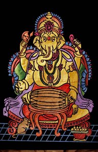 Lord Ganesha Ganpati Playing Musical Instrument Embroidery Work by School Indian