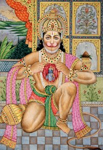 Lord Hanuman Miniature Painting on Paper by School Indian