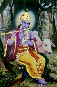 Miniature Painting of Lord Krishna, India by School Indian