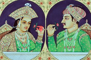 Miniature Painting of Queen Noorjahan with Jahangir
