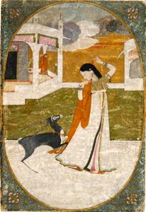 Nayika with Deer, Punjab Hills by School Indian