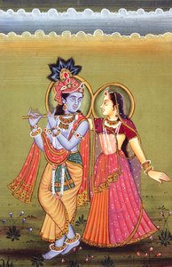 Painting of God Krishna & her Greatest Devotee Radha, India by School Indian