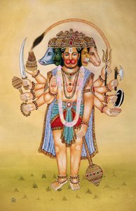 Panchmukhi Lord Hanuman Miniature Painting on Paper by School Indian