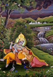 Radha Krishna Miniature Painting by School Indian