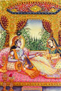 Radha Krishna Miniature Painting on Ivory by School Indian