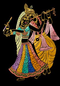 Radha Krishna Miniature Painting on Velvet by School Indian