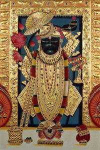 Shri Lord Shree Nathji Or Shreenathji at Nathdwara Miniature Painting on Paper with Gold Embossing