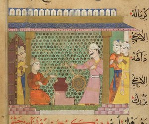 Sultan Ghiyath al-Din supervises the preparation of medicines, from The Ni
