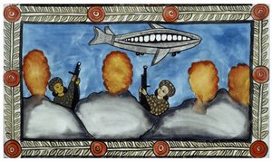 The story of the attacks of 11 September 2001 told by the peddlers Baul from Bengal. Painting, series, number 7/9, Bengal