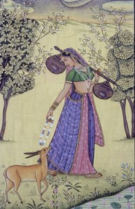 Woman Holding Rudra Veena and Flower Garland Miniature Painting