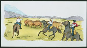 Argentina - Gauchos Gathering Cattle in the Pampas by School Italian