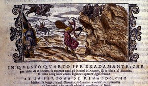 Bradamante tears Brunel her enchanting ring, thanks to which she detrays the power of Atlante and delivre Roger, scene of the knight poem of Orlando Furioso by Ludovico Ariosto, Chant I