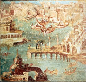 Port of Pozzuoli near Naples. Museo Nazionale de Naples by School Italian