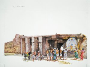 Tell el-Amarna - reconstruction of worship of the god Aton, depicted as the solar disc