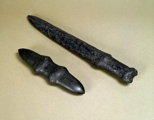 Dagger blade and stone dagger, Jomon period 4500-3700 BC by Japanese School