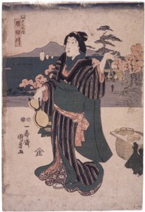 Edo Meisho Uchi: Sumidagawa (Woman With Gourd) by School Japanese