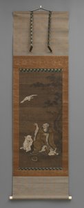 Man with deer, flying crane by Japanese School
