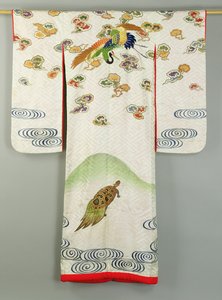 Uchikake Wedding Robe Decorated with a Crane and a Tortoise by School Japanese