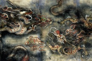 Dragons, Decoration of the Buddhist Temple of Pongwon, Seoul, Korea by School Korean