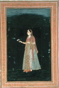 Lady Holding Flowers, from the Small Clive Album by School Mughal
