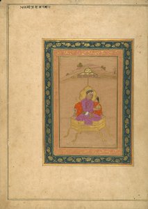 The 3rd Mughal Emperor Akbar Seated on the Royal Throne While Holding His Crown by School Mughal