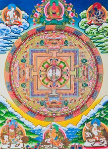 Mandala with one thousand arms Avalokiteshvara; the sacred, magical circle depicting the eleven headed Bodhisattva symbolising infinite compassion