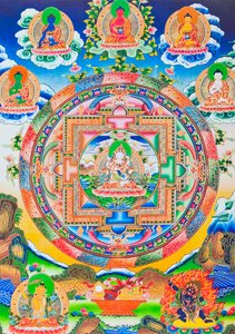 Vajrasattva, Mandala, depicting the self-created tantric Buddha without any beginning or end in an eternal embrace with prajna wisdom