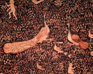 The Curtain of the Seigneuriale Life: Detail Depicting Birds, Peacock by School Netherlandish