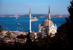 Ottoman Architecture: View of the Mosque of Dolmabahce on the Bosphorus