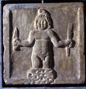 Representation of Mitra (or Mithra), an Iranian deity, born from a rock