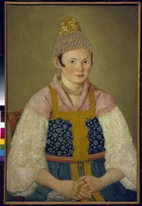 Portrait of a Merchant Woman in Kokoshnik Kabluchok by School Russian