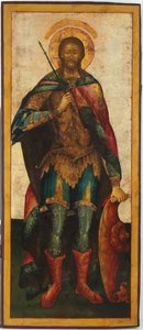 Saint Alexander Nevsky - Russian icon. Tempera on panel, Second Half of the 18th century. Dimension: 142.5x61 cm Ikonen Museum Recklinghausen