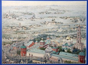 View of The Trinity Lavra of Sergius in Sergiyev Posad with The Easter Procession From Moscow