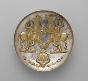 Plate with Youths and Winged Horses by School Sasanian