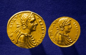 Gold coins of Sicily with the effigy of Frederic II by Hohenstaufen, German emperor