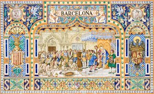 Arrival of Christopher Columbus in Barcelona in 1493 at the court of King Ferdinand II and Queen Isabella I of Castile