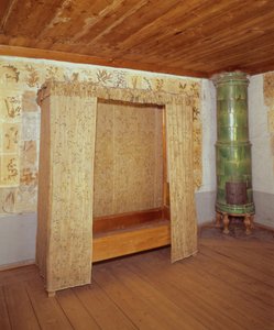 Collapsible bed and ceramic stove in the home of Carl Linnaeus (1707-78)