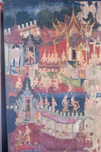Murals in the Buddhaisawan Chapel Depicting the Buddha Assuming Royal Attire to Humble and Convince the Proud but Deluded Emperor Jambupati that the Path to Enlightenment is to be Preferred Over Mere Material Riches, Palace of Wang Na