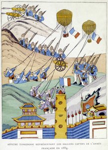Tonkinese poster depicting the captive balloons of the French army in 1884
