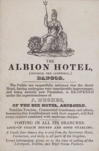 Advertisement for the Albion Hotel, Bangor, North Wales by School Welsh