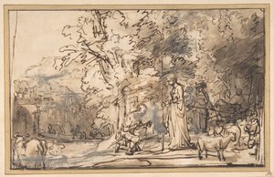The Meeting of Jacob And Rachel at the Well by School of Rembrandt van Rijn