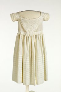 Baby boys christening gown with Ayrshire needlework to front and sleeves, c.1850